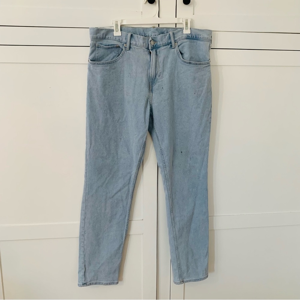 Men’s H&M Slim Fit 38X32 Light Wash Stains Straight Jeans